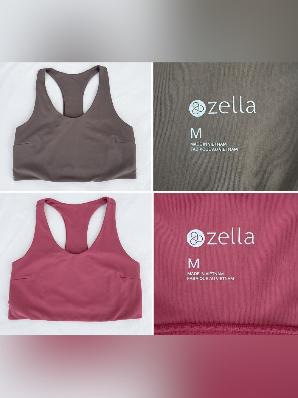 Zella Sports Bras 2 Pack Racerback in Dusty Pink & Taupe Workout Yoga Size M